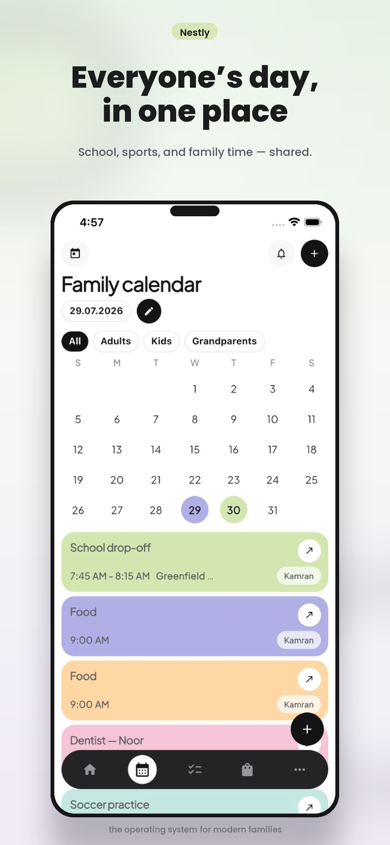 Nestly shared family calendar