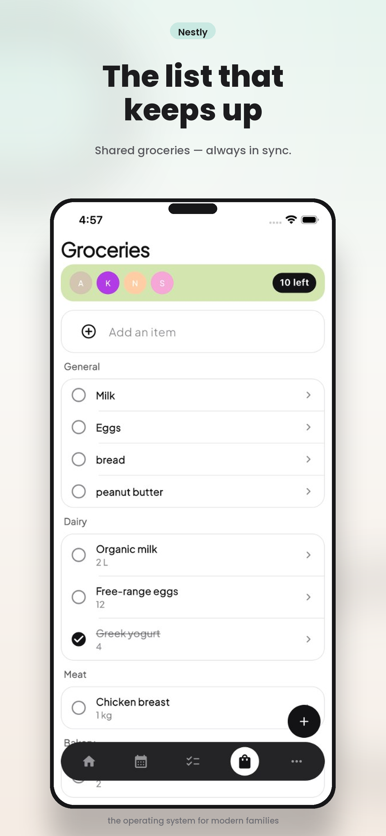 Nestly shared grocery list